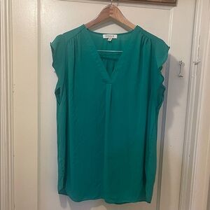 Beautiful Green Chaus V-Neck Blouse